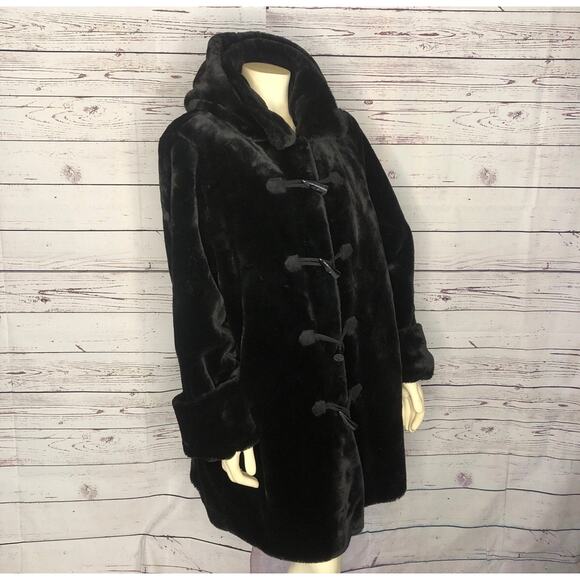 Vintage 90s dennis basso faux fur coat Toggle button & removable hood size large - Picture 16 of 17